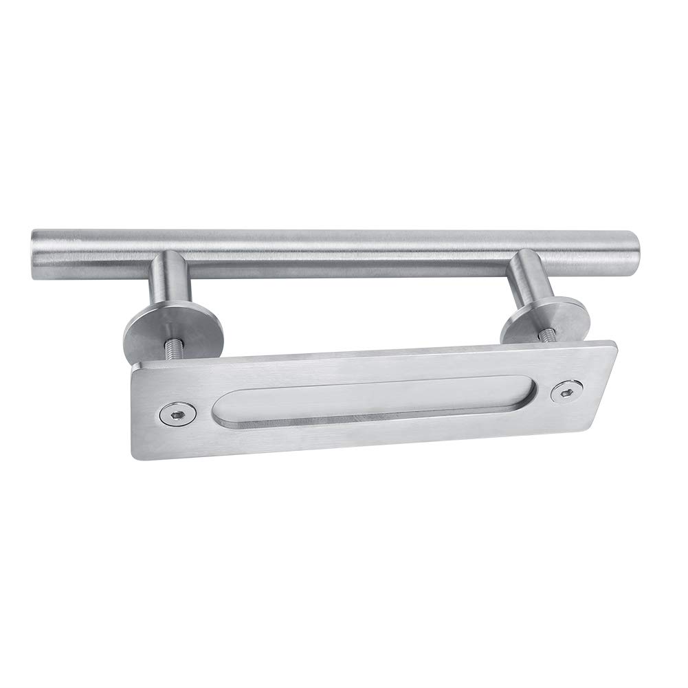Shanrya Metal Barn Door Handle Pull - Heavy Duty Carbon Steel Barn Door Lock with Wrench, Elegant Silver Finish for Bedroom, Closet, Shed & Gate | Perfect for Rustic Home Decor & Farmhouse Style Interiors