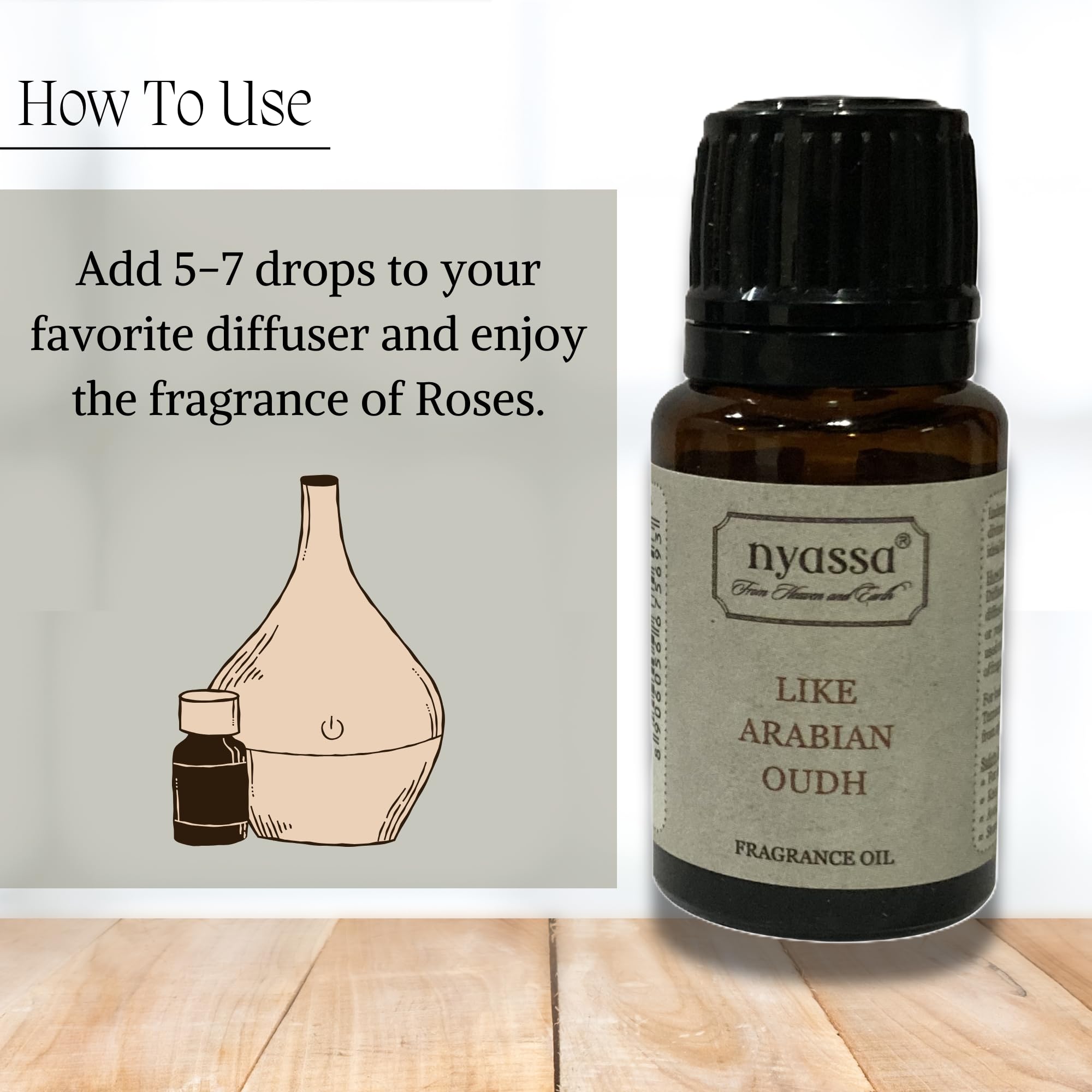 Nyassa Arabian Oudh Fragrance Oil 10ml - Premium Perfume Oil for Home, Office & Personal Use - Long Lasting Scent for Diffusers, Massage & Aromatherapy