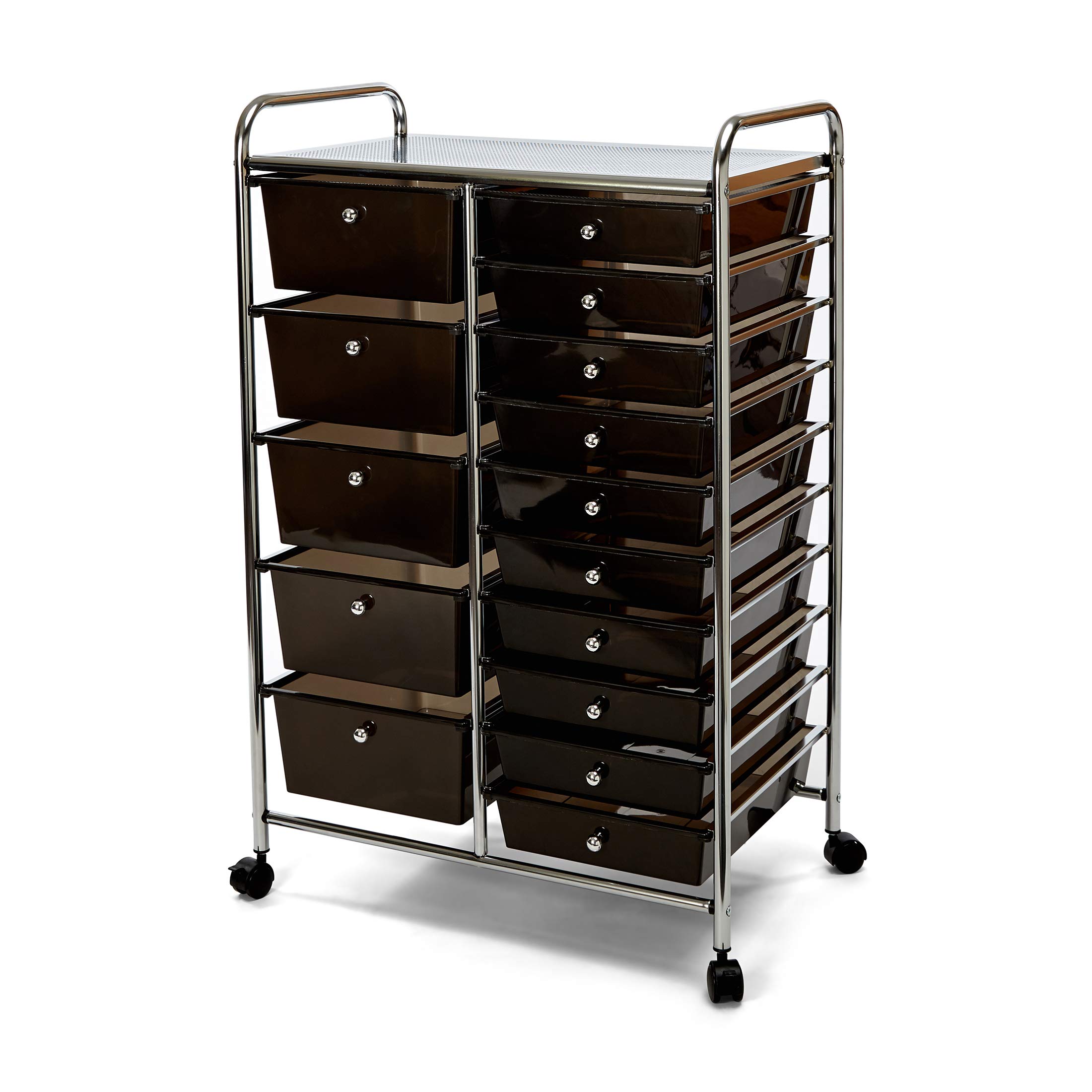 Seville Classics 15-Drawer Multipurpose Mobile Rolling Utility Storage Organizer Cart - Translucent Black | Perfect for Office, Craft Room, Garage & Home Organization