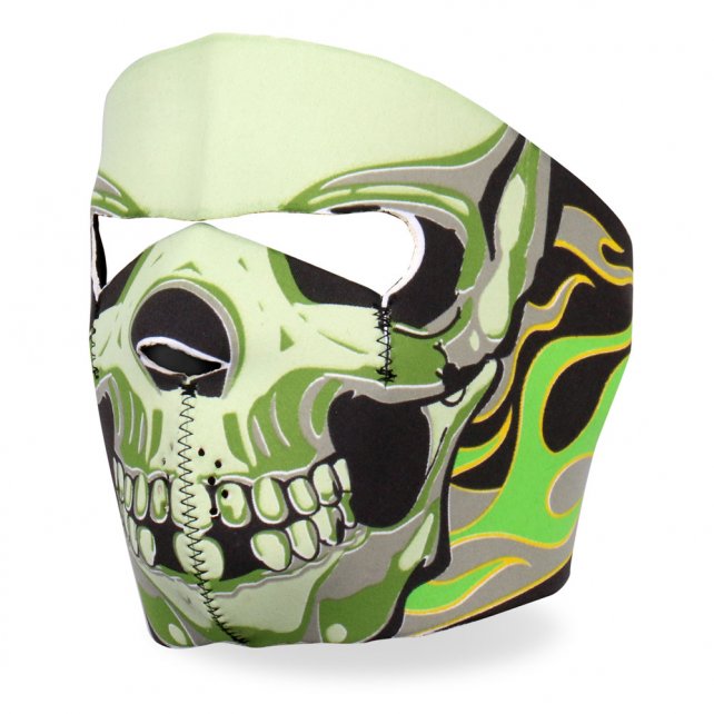 Hot Leathers Green Goblin Skull Neoprene Face Mask with Neon Flames - Motorcycle Riding, Cosplay & Halloween Costume Accessory