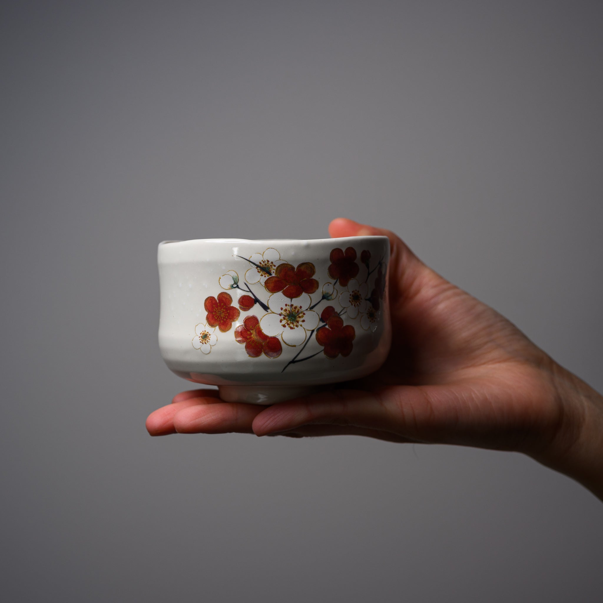 Premium Mini Matcha Bowl - Handcrafted Ceramic Tea Cup with Spring Plum Blossoms Design | Perfect for Japanese Tea Ceremony, Zen Meditation & Home Decor