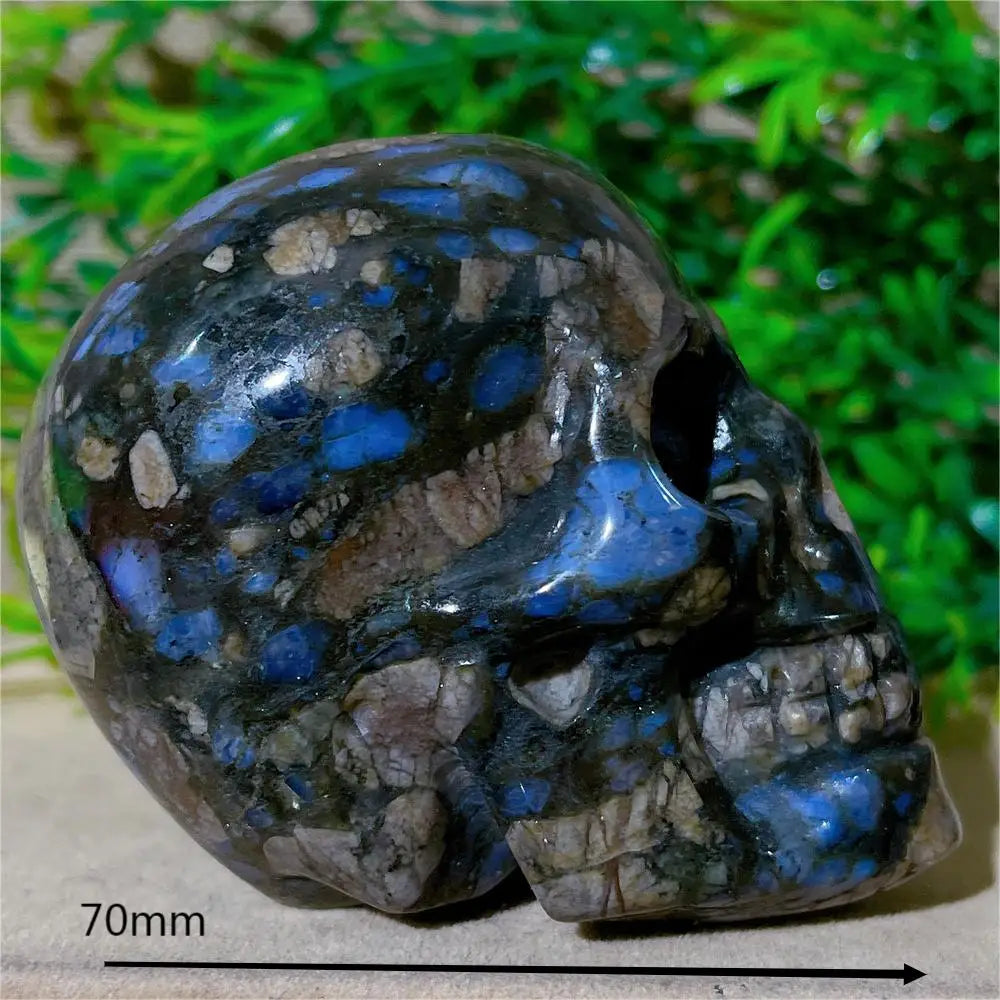 Natural Glaucophane Crystal Skull Carving - Handcrafted Healing Stone Quartz Mineral for Spiritual Decor, Meditation & Home Decoration