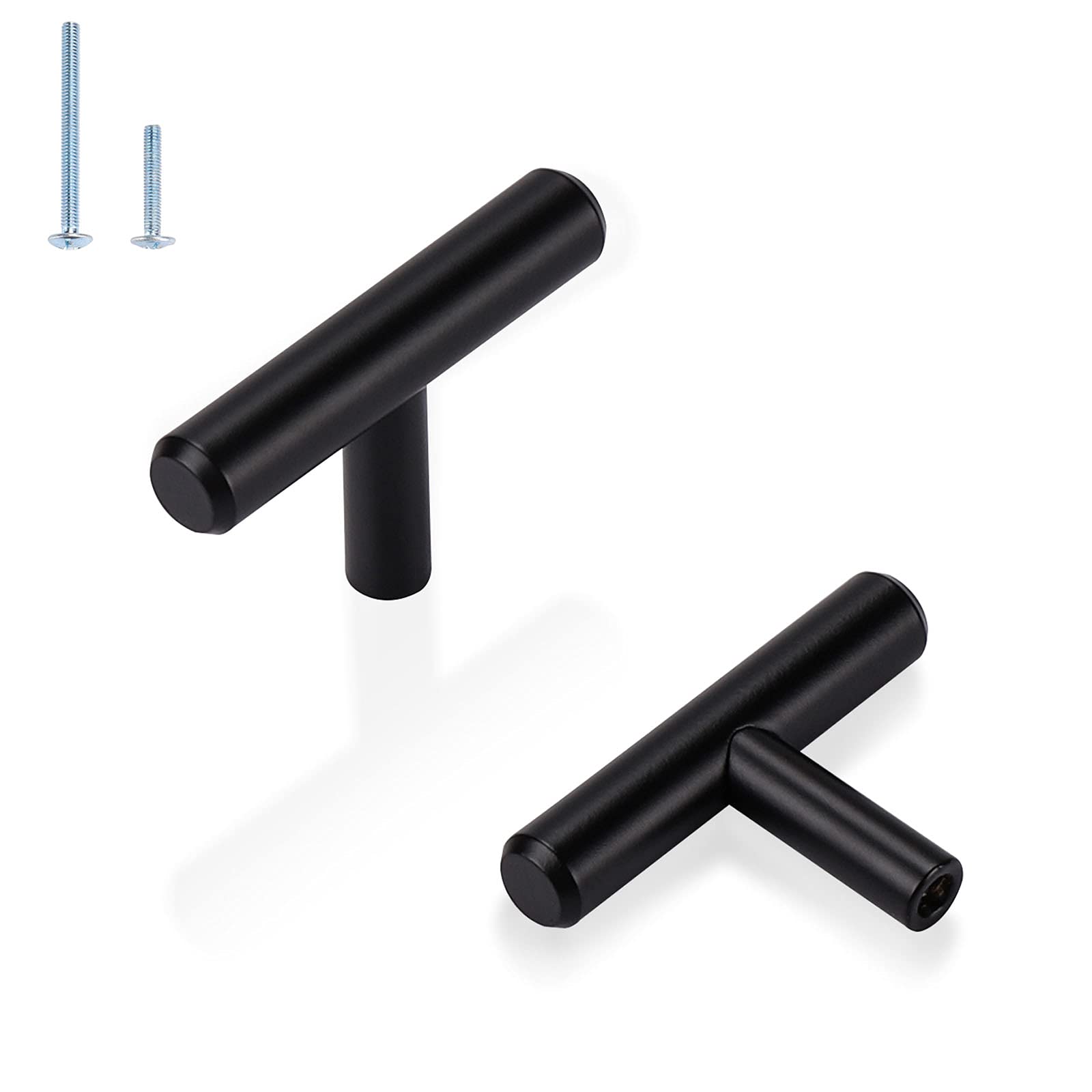 5 Pack Matte Black Cabinet Knobs - T Bar Drawer Pulls for Kitchen & Dresser