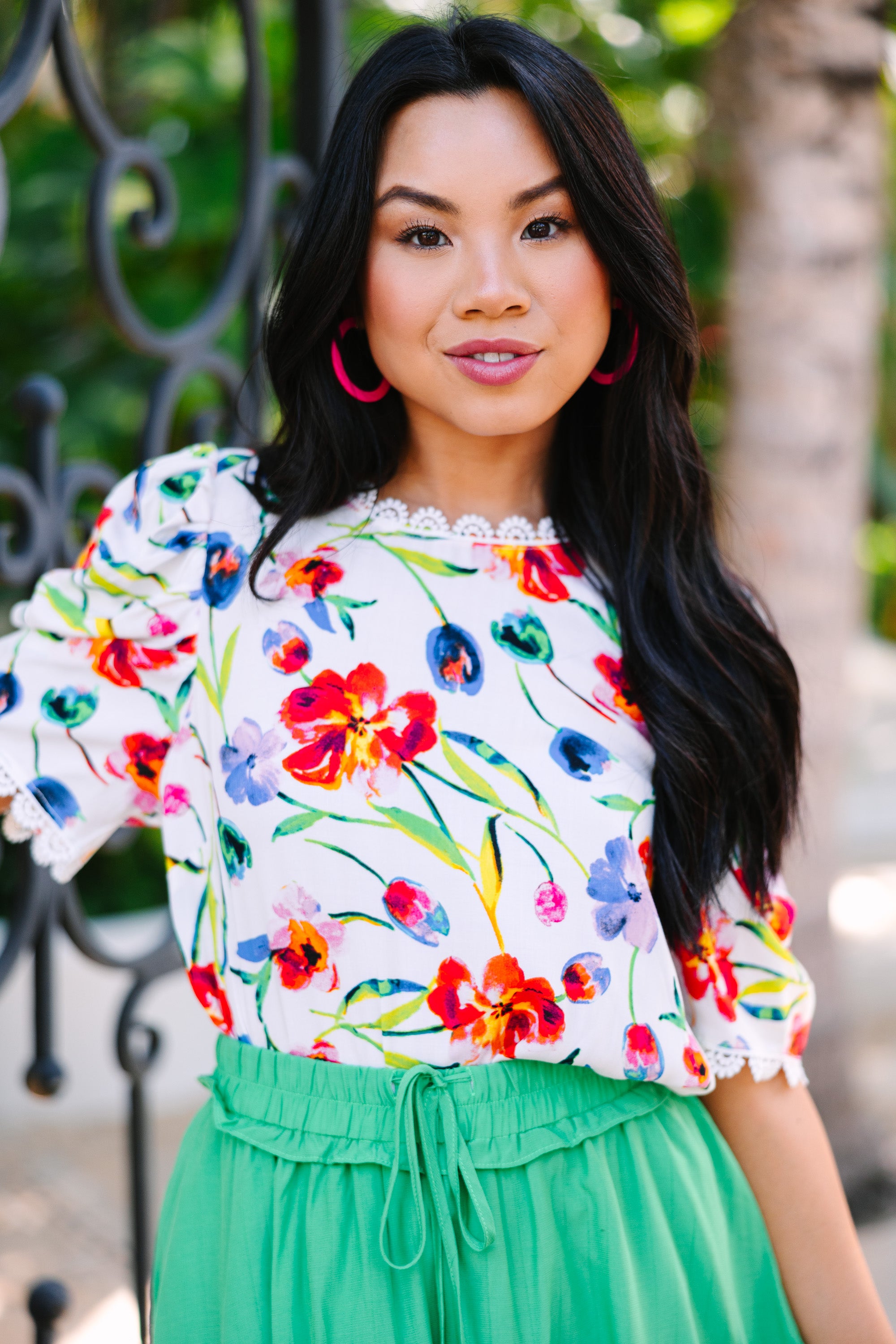 Elegant Ivory White Floral Blouse for Women - Vintage Inspired Casual & Office Wear - Perfect for Spring Outfits, Date Nights and Work Attire