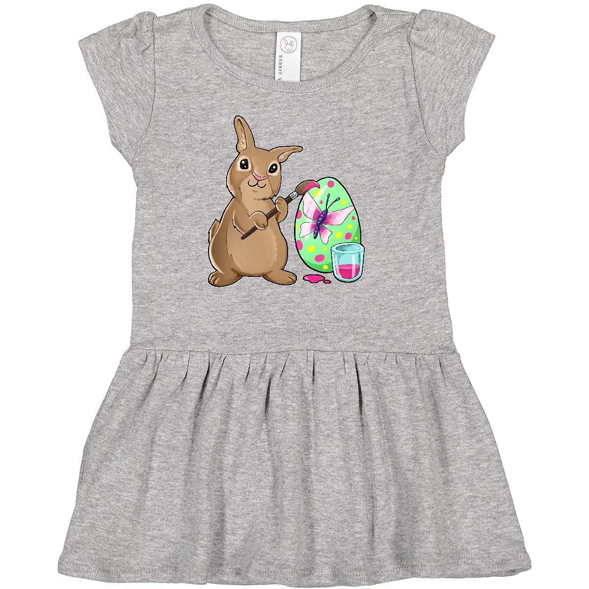 Inktastic Adorable Brown Easter Bunny Painting Egg Baby Dress - Perfect for Easter Celebrations, Baby Showers & Spring Photoshoots
