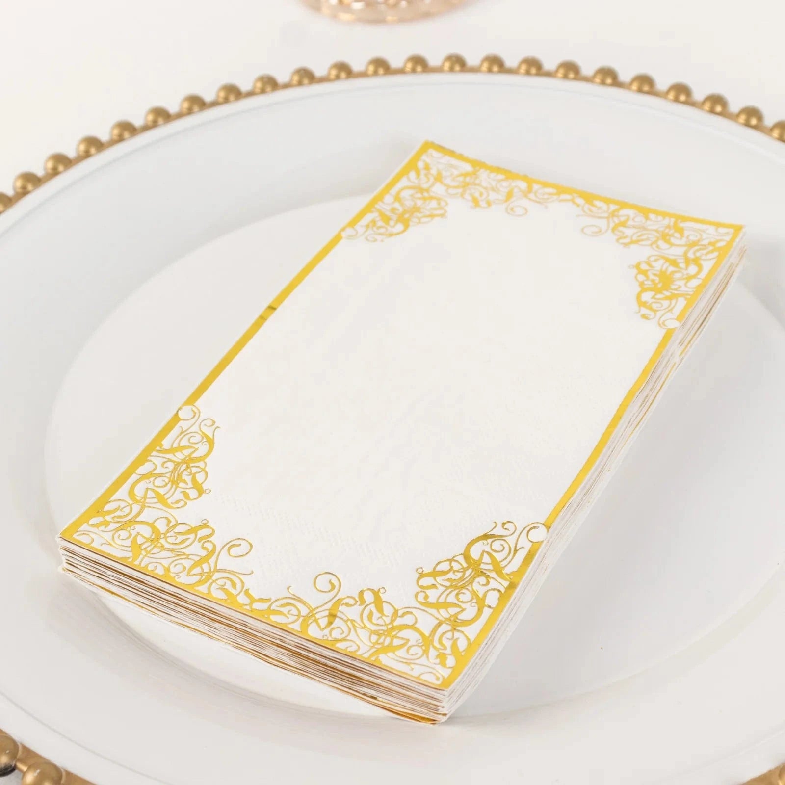 50-Pack Premium Soft White Dinner Napkins with Elegant Gold Foil Lace Design - Perfect for Weddings, Parties & Fine Dining