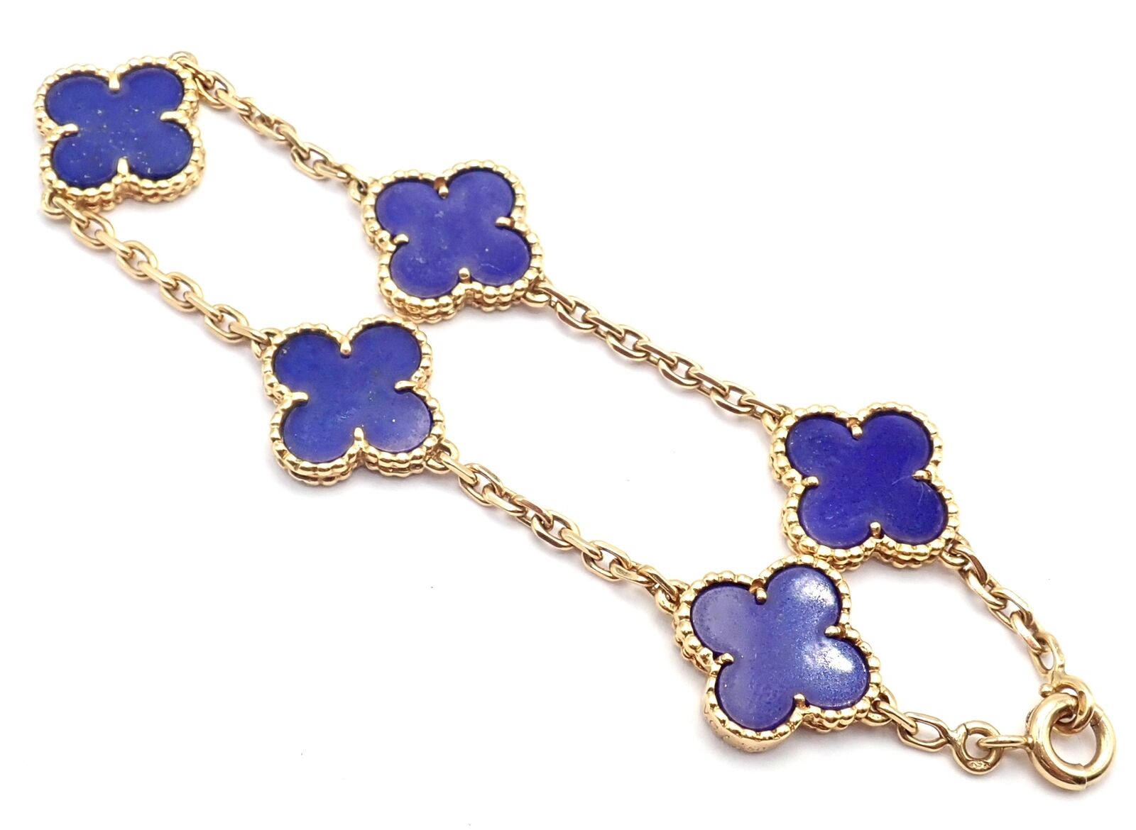 Authentic Van Cleef & Arpels 18k Gold 5 Motif Alhambra Bracelet with Lapis Lazuli - Luxury Jewelry Gift for Women, Perfect for Weddings & Special Occasions