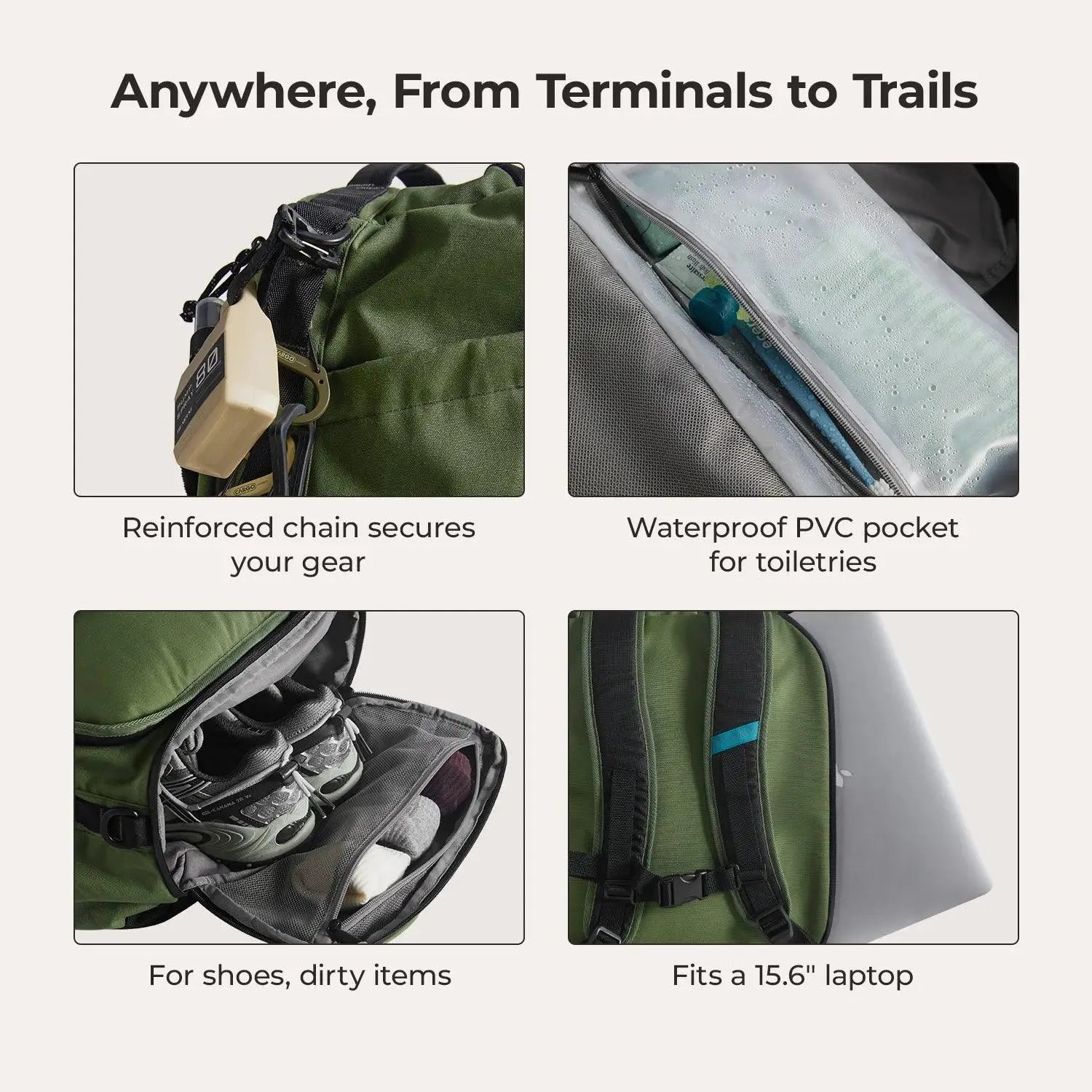 Paz 43L Duffle Backpack - Waterproof Travel Duffel Bag with Shoulder Strap for Gym, Camping & Weekend Getaways