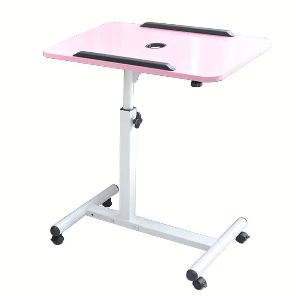 Adjustable Height Rolling Laptop Table with Wheels - Portable Overbed Desk for Bed, Sofa & Office - Pink Tilting Computer Stand for Work, Eating & Snacking - Ideal for Home, Hospital & Dorm Use