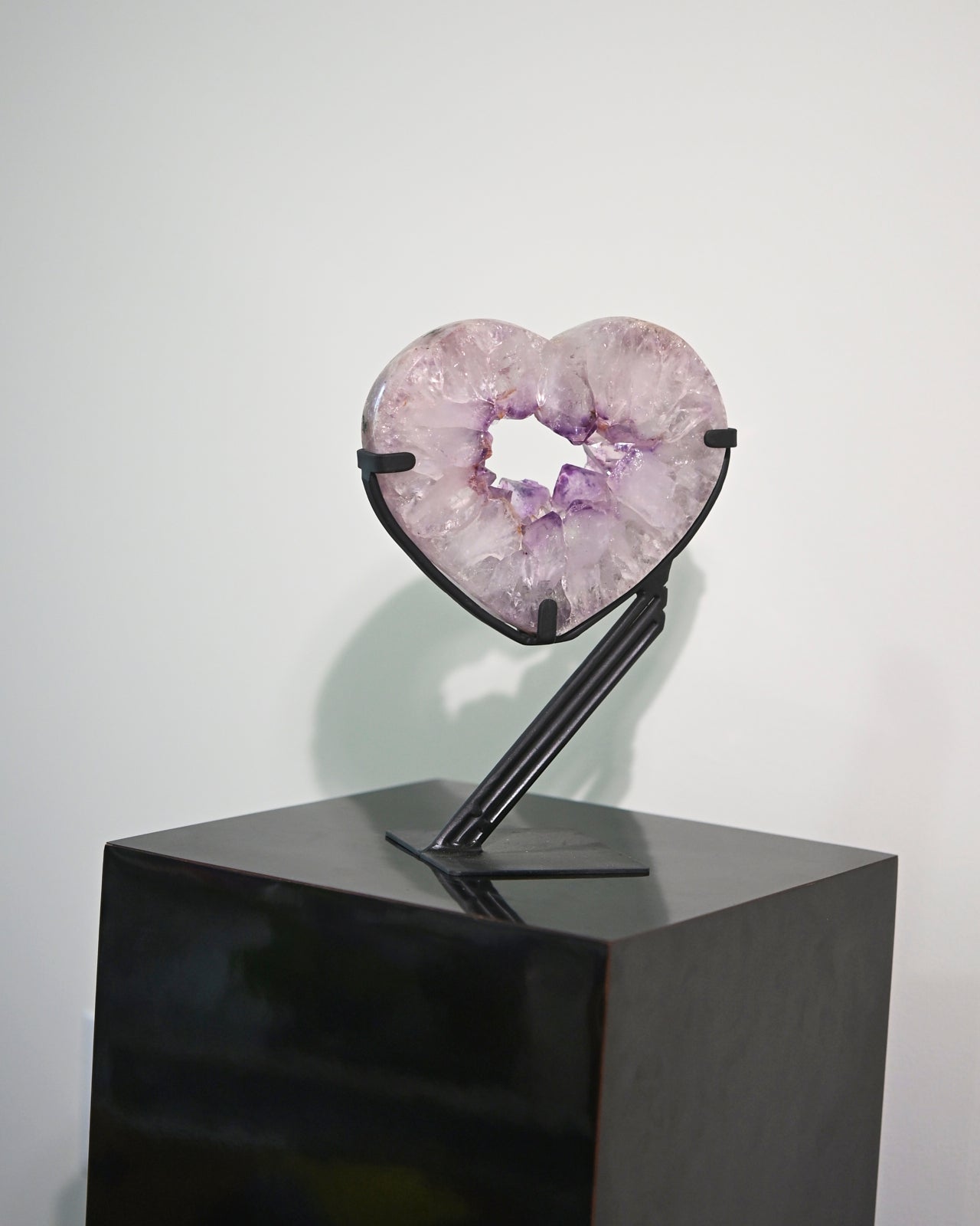 Natural Amethyst Crystal Geode Heart on Wooden Stand - 4lbs Raw Purple Quartz Cluster - Perfect for Home Decor, Meditation & Healing Crystal Gifts