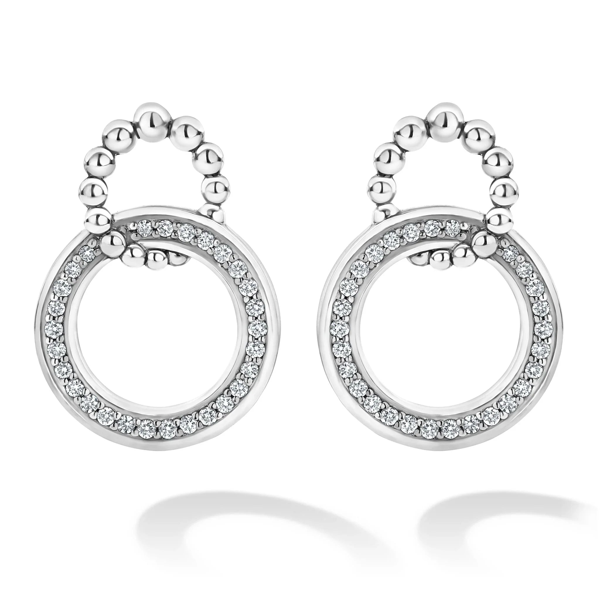 Double Circle Diamond Caviar Earrings for Women - Elegant 14K Gold Plated Dangle Earrings for Party, Wedding & Evening Out