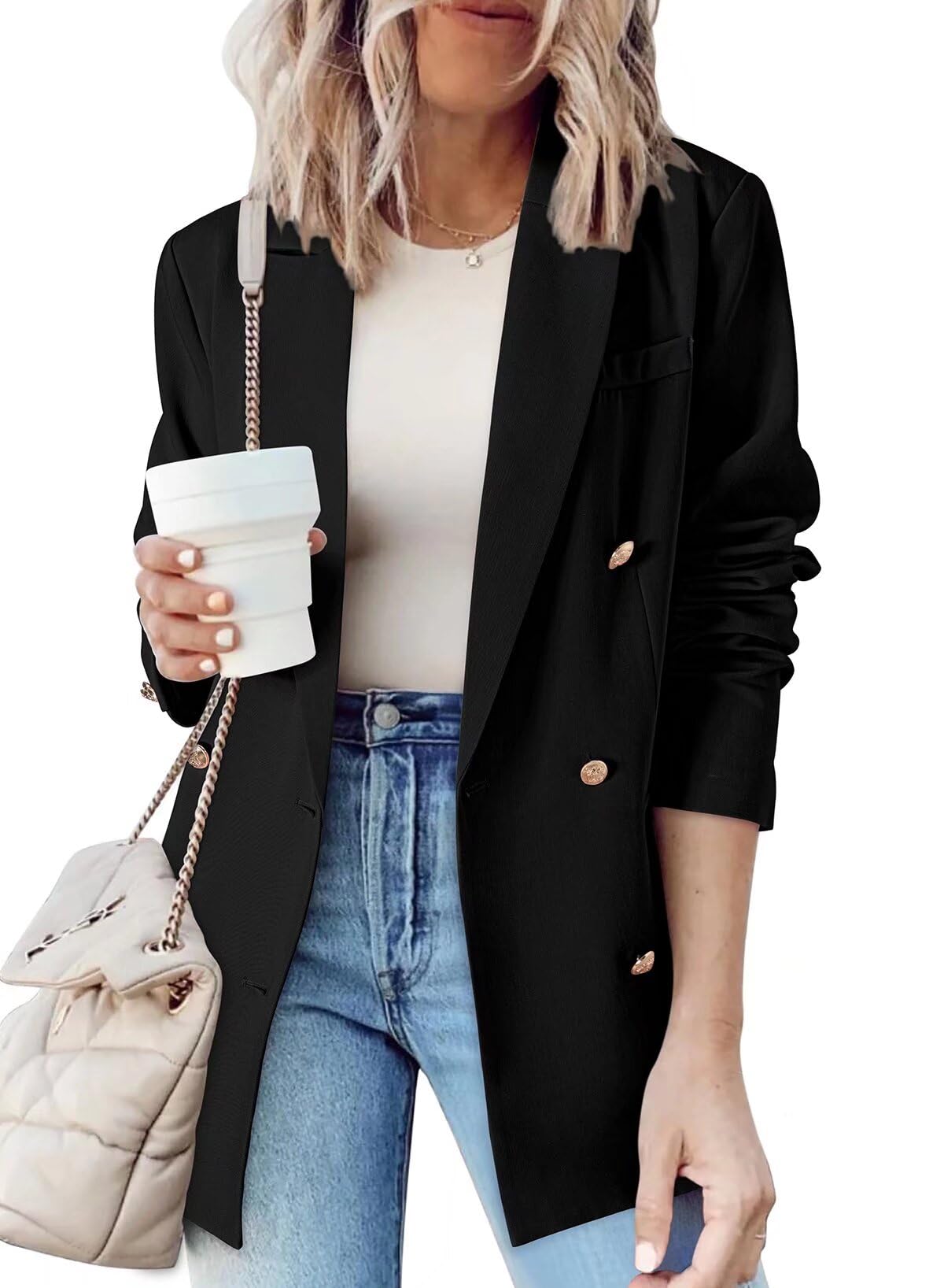 Dokotoo Women's Double Breasted Blazer - Casual Office Jacket for Work
