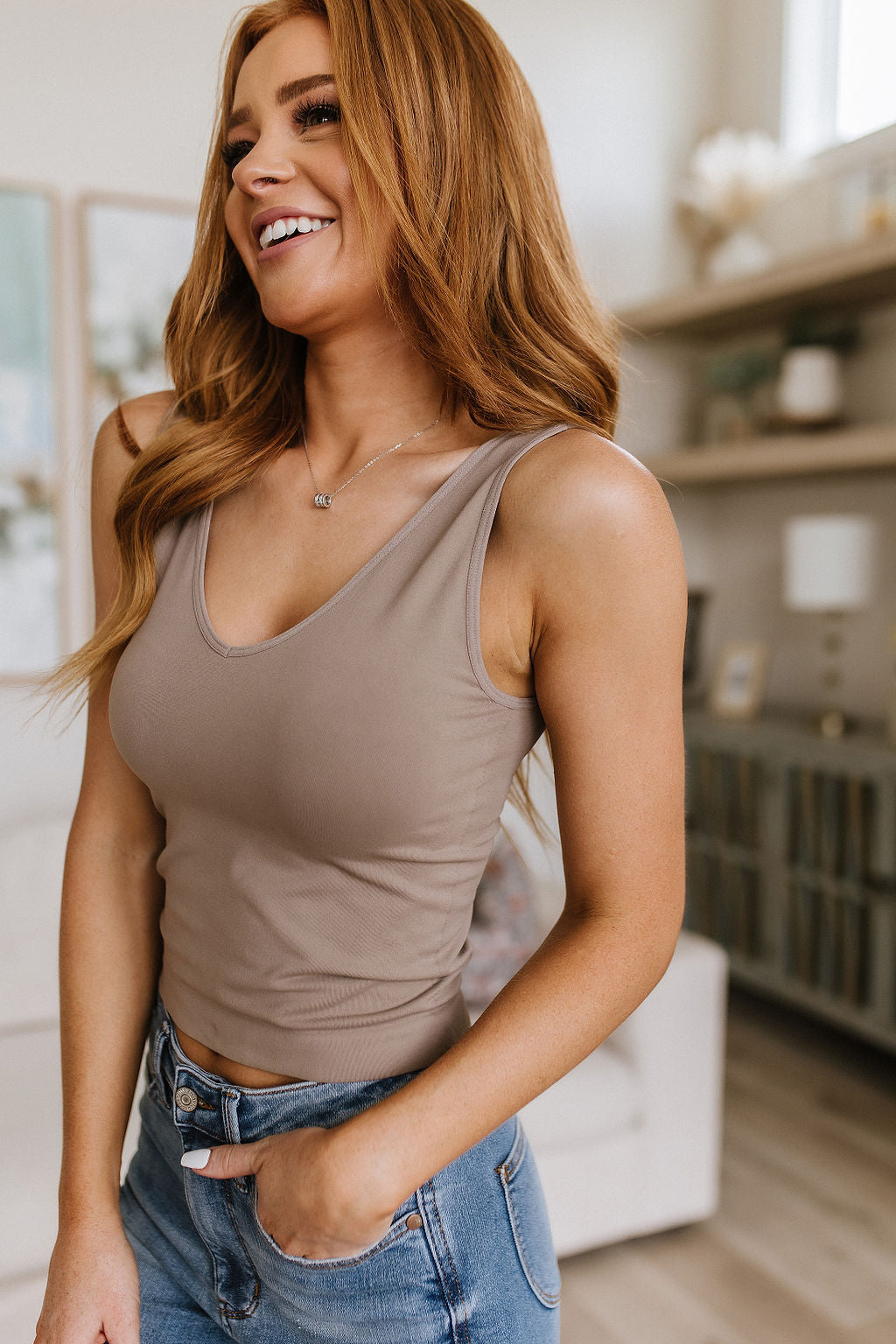 Carefree Seamless Reversible Tank Top in Light Mocha - Perfect for Yoga, Gym & Casual Wear | Women's Comfortable Stretchy Camisole