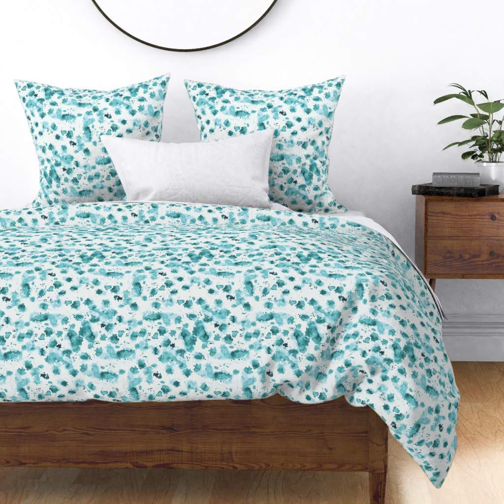 Watercolor Bloom Shibori Blue Sea Abstract Duvet Cover - 100% Cotton Sateen King/California King Size - Nautical Beach Print Custom Bedding for Nursery, Guest Room & Coastal Decor