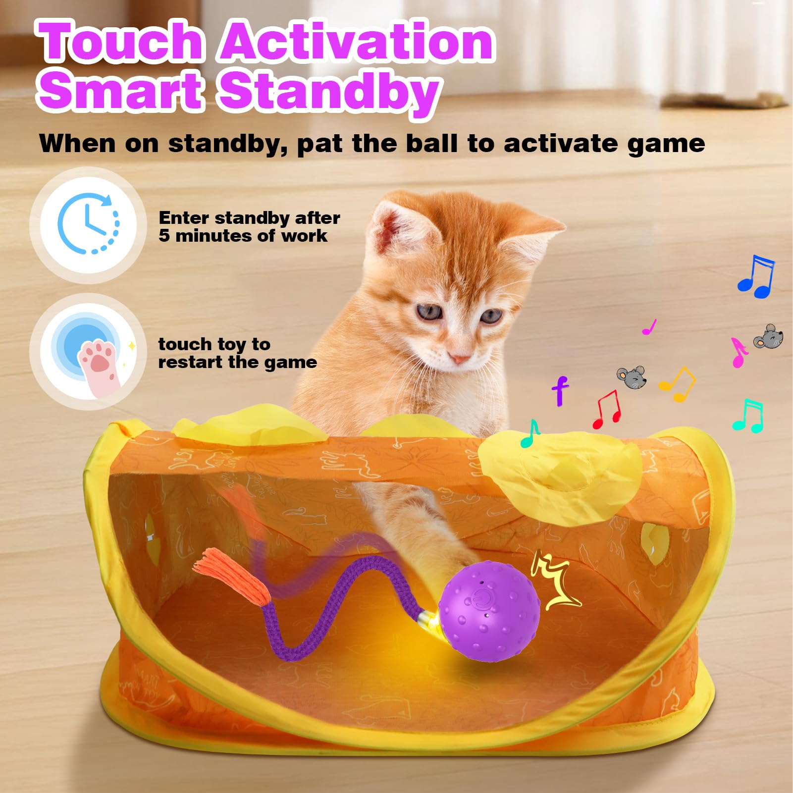 Interactive Electric Cat Ball Toy with Mice Holes - Pop n Play Automatic Rolling Cat Toy & Collapsible Play Tunnel - Fun Exercise & Hunting Simulation for Indoor Cats (Perfect for Playtime & Stress Relief)