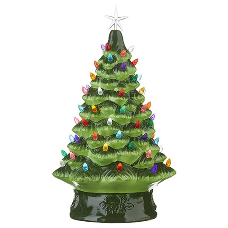 RAZ Imports 2022 Vintage Green Lighted Christmas Tree with Timer - 17 Inch Holiday Decor for Home, Office & Party | Cozy Festive Ambiance