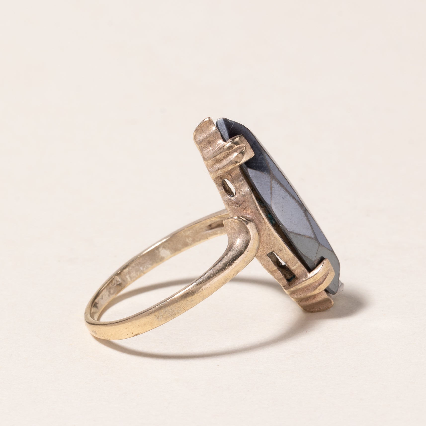 10K Yellow Gold Hematite Ring for Women - 3.18ct Genuine Hematite Stone - Size 4.75 - Elegant Dainty Jewelry Gift for Anniversary, Birthday & Special Occasions