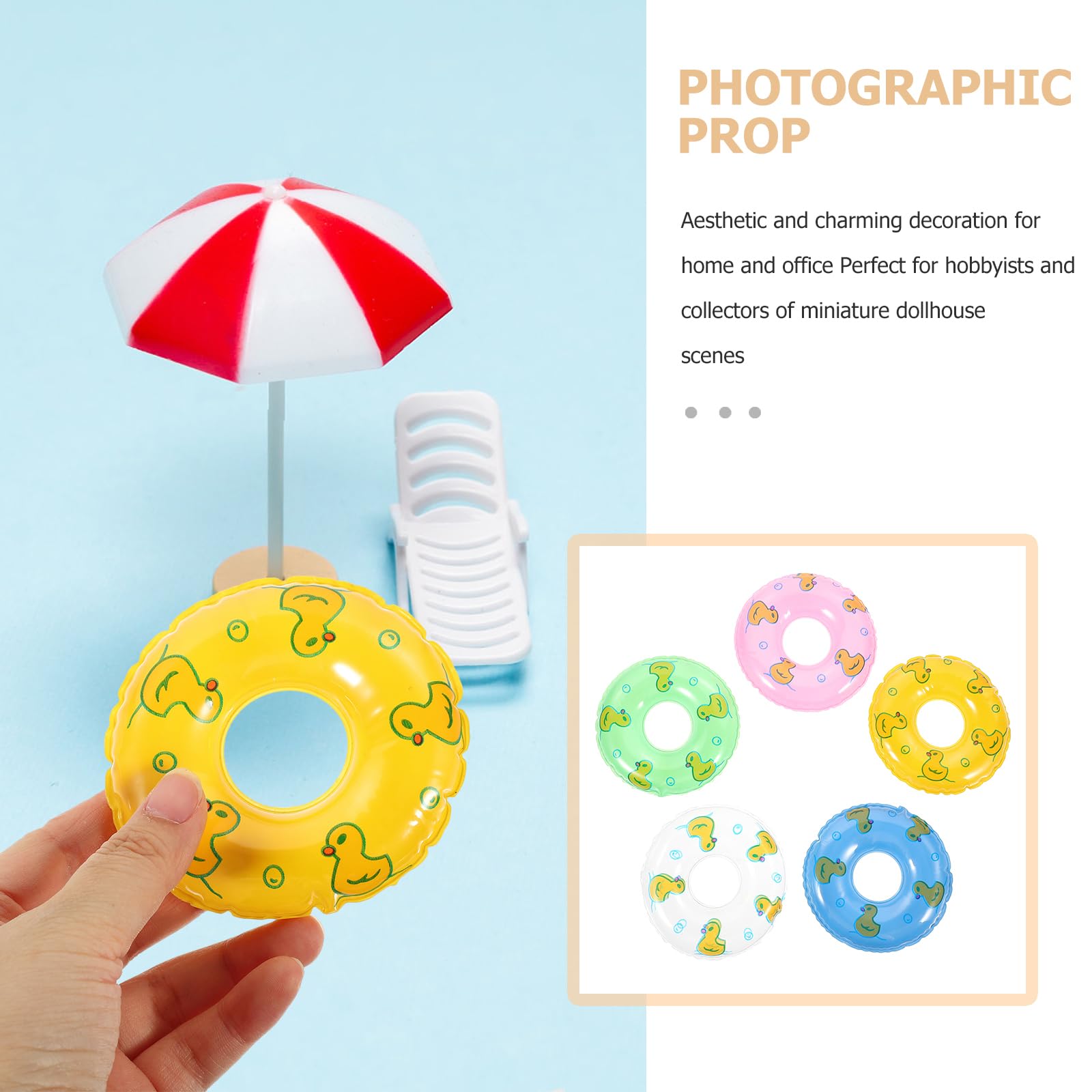 Gadpiparty 5Pcs Mini Inflatable Swim Rings - Cute Dollhouse Pattern Pool Floats for Kids & Dolls | Perfect for Baby Pools, Bath Time & Summer Water Play