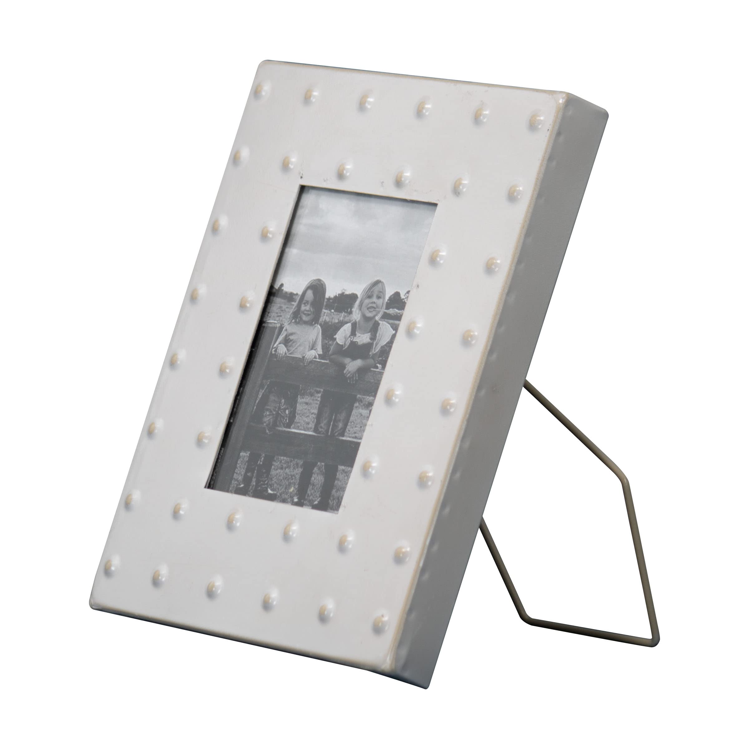 Foreside Home & Garden 4x6 Inch Enamel Metal Picture Frame with Cream Bubble Pattern - Perfect for Wall Decor, Tabletop Display, and Home Office Organization