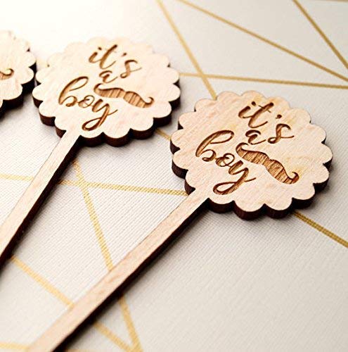 Baby Shower Cupcake Toppers - Rustic Wooden Cupcake Picks for It's a Boy or Girl Party Decor (10-Piece Set) - Perfect for Gender Reveal, Baby Showers & Birthday Celebrations