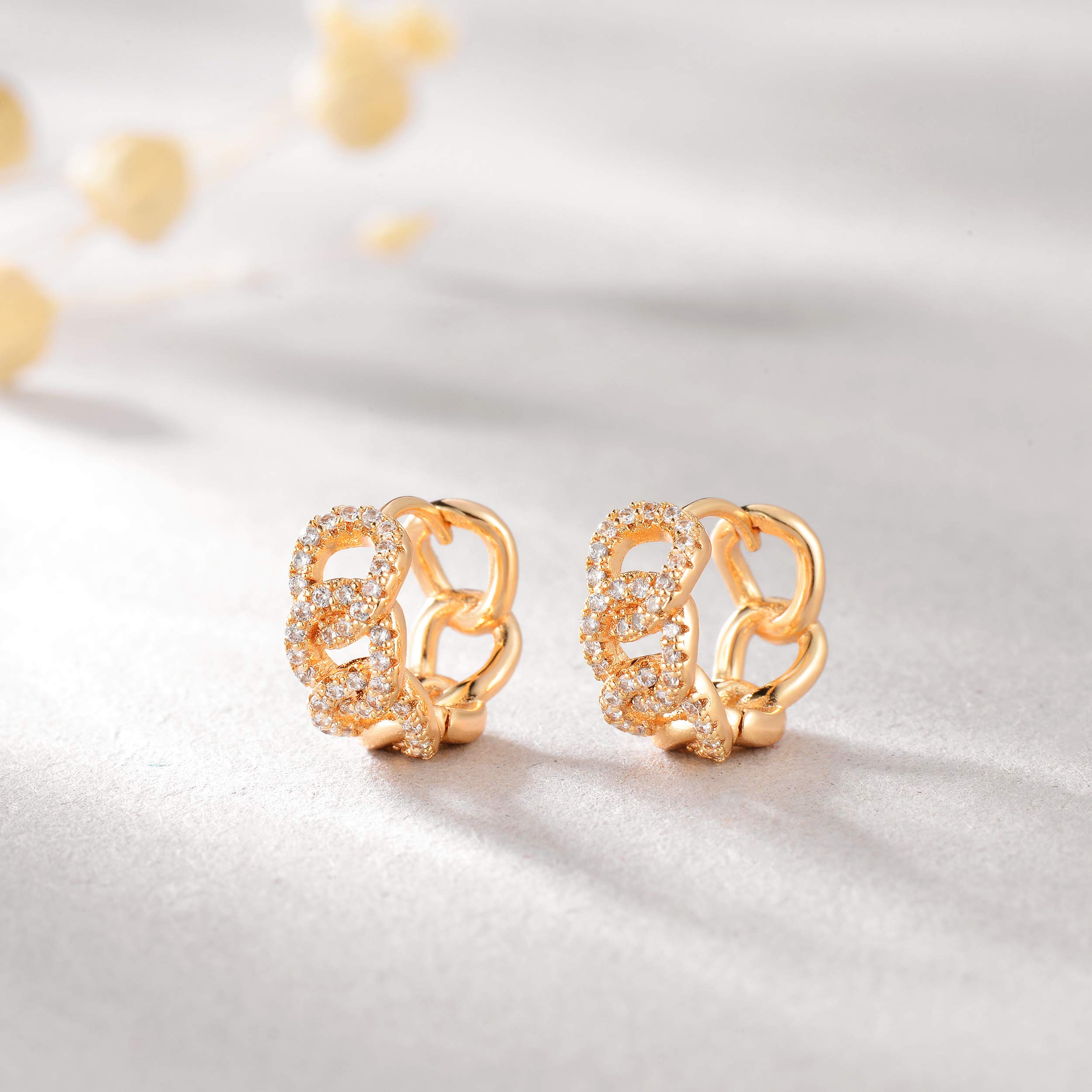 VACRONA 14k Gold Plated Cubic Zirconia Huggie Hoop Earrings - Tiny Lightweight Small Hoops for Women, Perfect for Everyday Wear, Date Night & Gift Giving