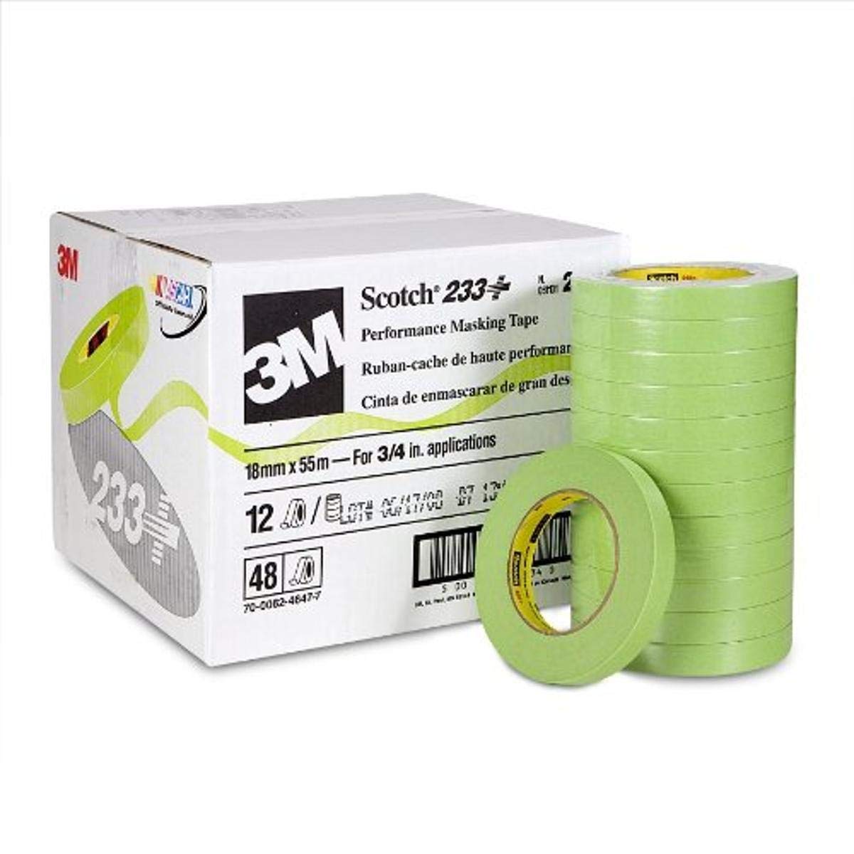 3M Scotch Performance Masking Tape 233+ (26334) - 18mm x 55m Green Painters Tape | Flexible, Moisture Resistant, Premium Paper Backing | 48 Rolls Pack | Ideal for Painting, DIY Projects & Home Renovations