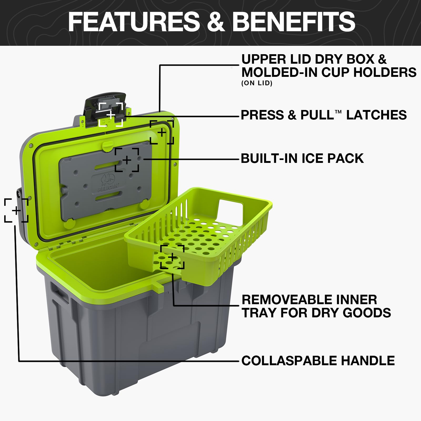 Pelican 8 Quart Insulated Lunch Box Cooler - Leakproof & Durable Personal Food Container for Work, Picnics, Camping & Outdoor Activities