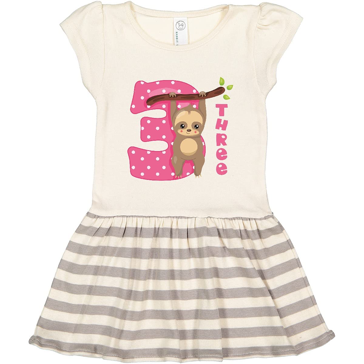 Inktastic Pink Sloth 3rd Birthday Toddler Dress - Cute Sloth Print Outfit for Girls' Third Birthday Party & Casual Wear