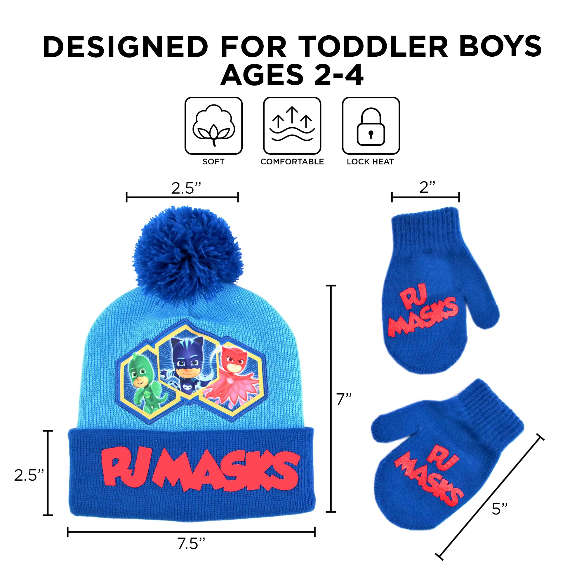 PJ Masks Boys' Winter Hat and Mittens Set - Soft Toddler Beanie & Gloves for Kids - Perfect for Snow Play, Outdoor Adventures & Cold Weather Protection