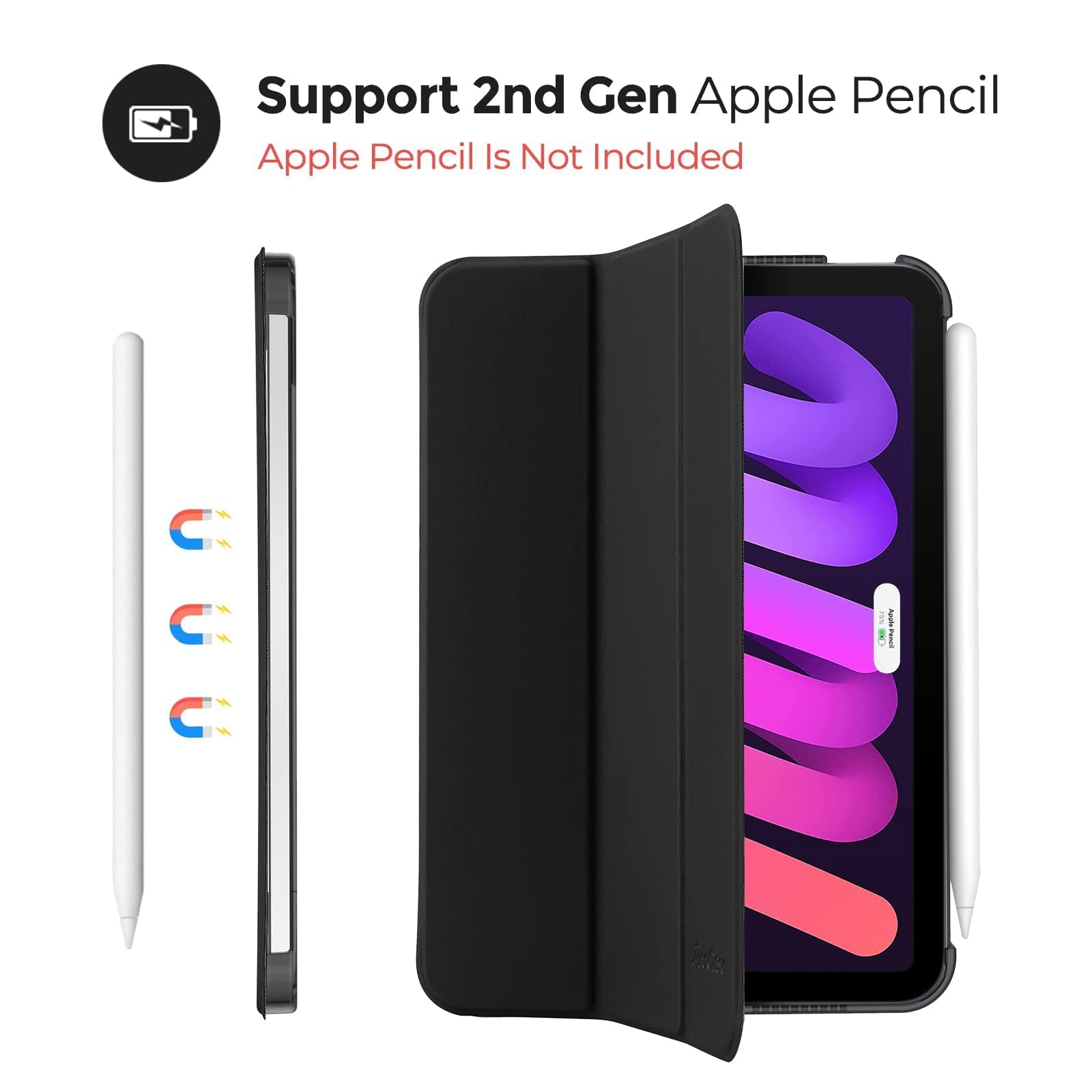 ProCase Smart Case for iPad Mini 7 A17 Pro 2024 & iPad Mini 6 2021 - 8.3 Inch Hard Back Cover Compatible with iPad Mini 7th Gen (A2995/A2996/A2993) & 6th Gen (A2567/A2568/A2569) - Black - Perfect for Work, School & Travel Protection