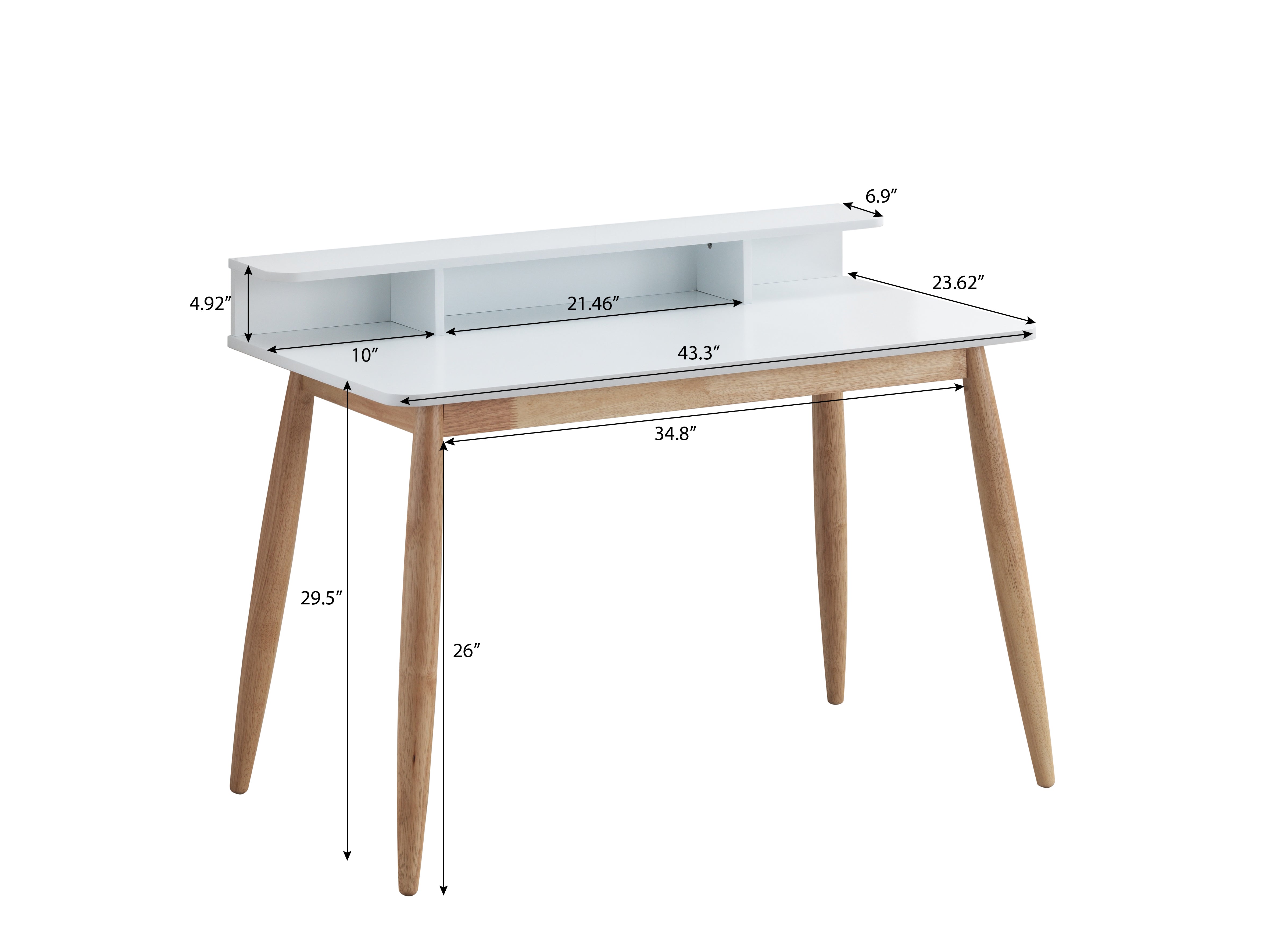 Roundhill Furniture Roskilde Solid Wood Office Desk with Storage - Modern Home Office Desk for Work, Study, and Remote Work Setup