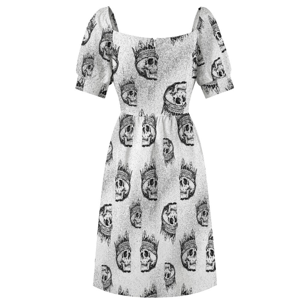 Crowned Skull Sweetheart Neckline Gothic Dress for Women | Elegant Black Party Dress for Halloween, Cosplay, and Night Out