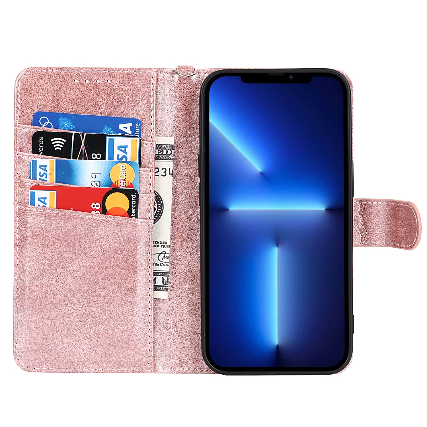 Sailor Tech Magnetic Wallet Phone Case for iPhone 13 Pro Max - Leather Flip Folio Cover with RFID Blocking & 4 Card Holder | Compatible with MagSafe Wireless Charger | Wristband Included (Pink) - Perfect for Travel, Shopping & Everyday Use