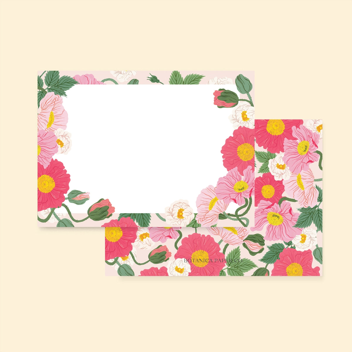 Botanica Paper Co. Poppy Flower Notecards Set - Handmade Greeting Cards for Thank You Notes, Birthday Wishes & Special Occasions - Perfect for Gifts, Stationery & Home Decor
