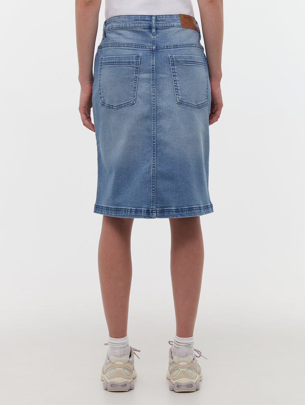 Vienra Women's Denim Midi Skirt - High Waist Stretch Jeans Skirt for Casual Wear, Office & Date Night Outfits