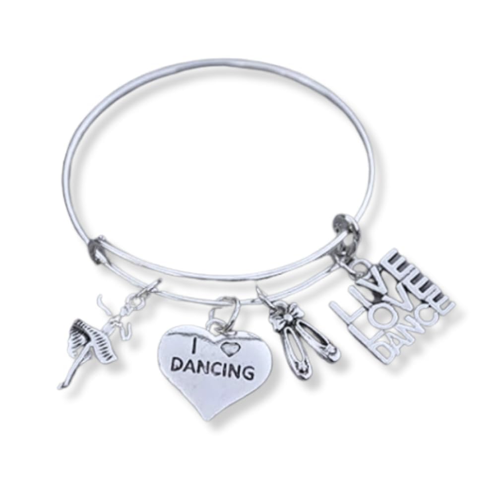 Infinity Collection Expandable Dance Charm Bangle Bracelet - Silver - I Love Dancing - Perfect for Dance Performances, Gifts & Everyday Wear