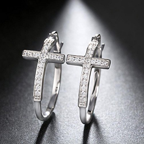 30MM 14K Gold/Platinum Plated Cubic Zirconia Earrings for Women | AAA Austrian CZ Cross Stud Earrings | Perfect for Weddings, Parties & Gifts