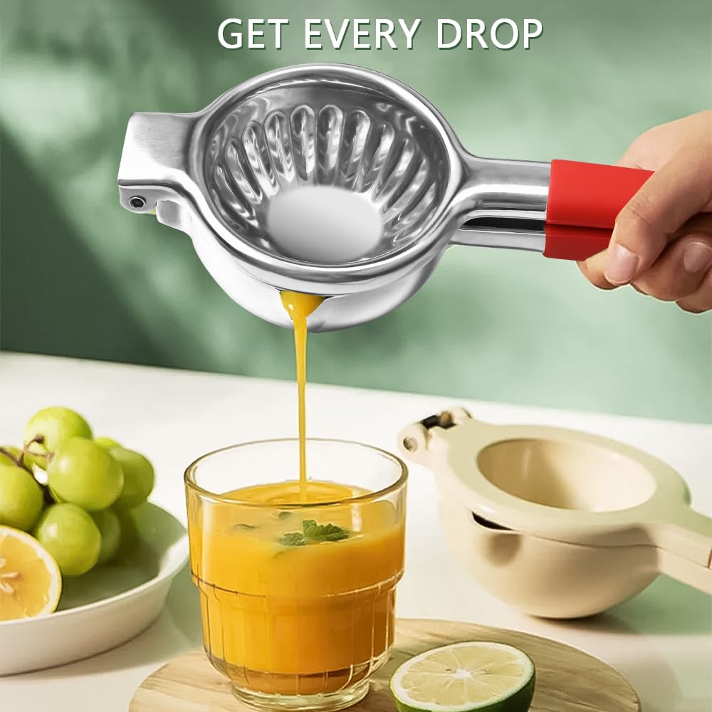 Premium Stainless Steel Lemon Squeezer - Heavy Duty Citrus Juicer for Lemons, Limes & Oranges with Ergonomic Silicone Handles - Perfect for Cocktails, Baking & Healthy Juicing at Home
