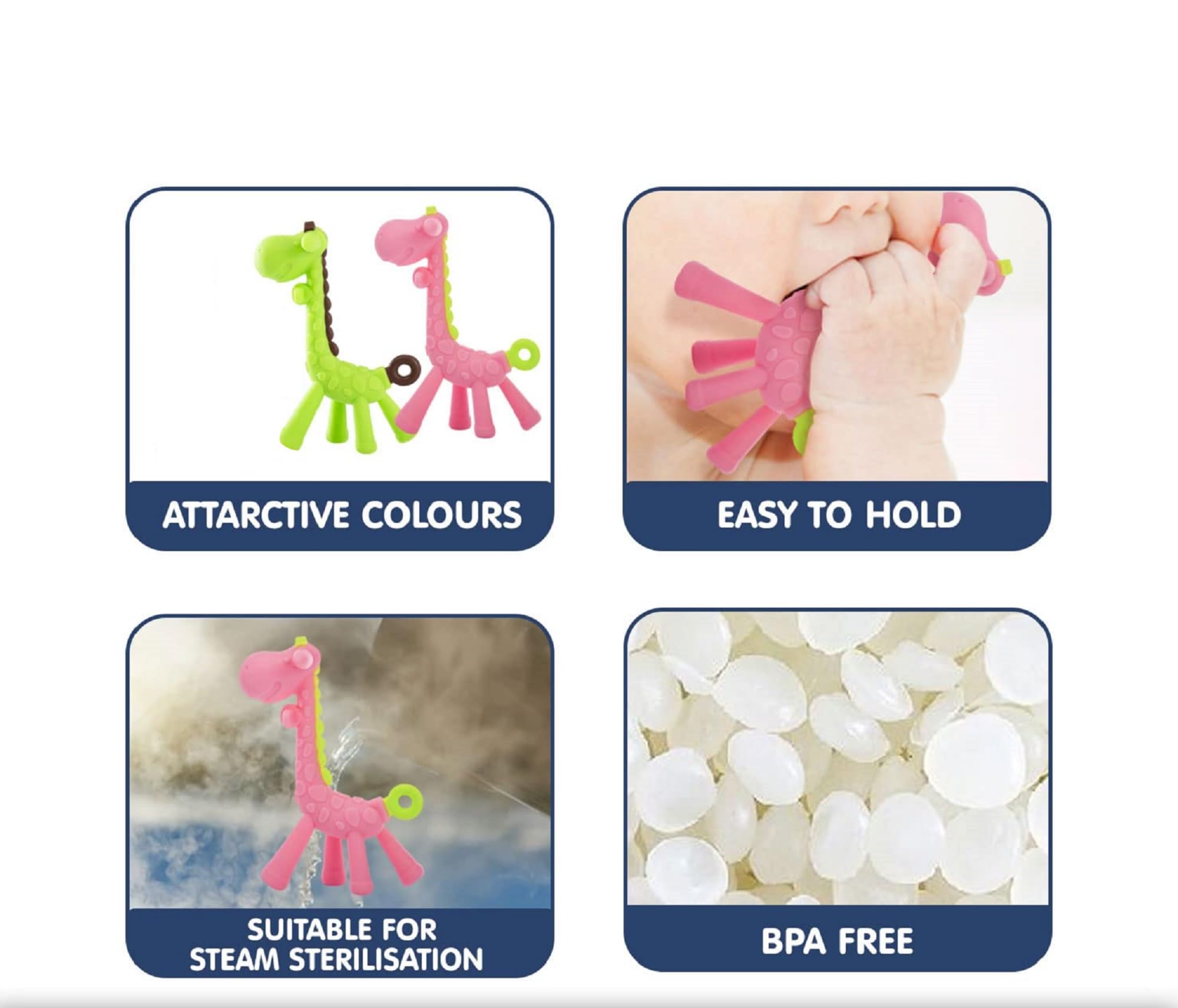 BabyGo Silicone Giraffe Teether - Soothing Teething Toy for Infants & Toddlers, BPA-Free Chewable Handheld Soother (Pink) - Perfect for On-the-Go Relief & Sensory Play