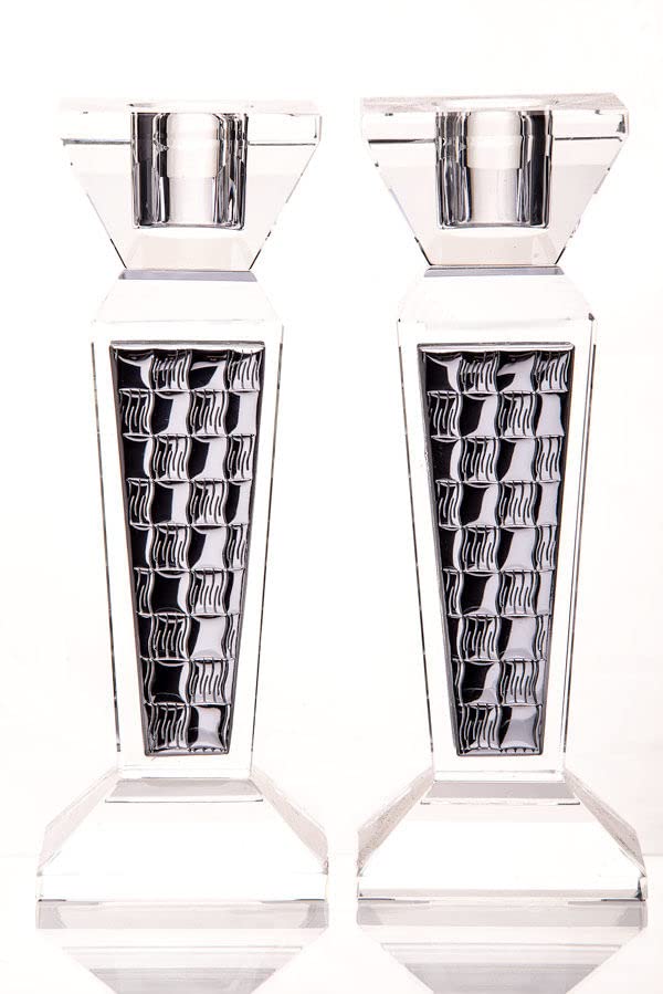 Elegant Modern Crystal and Silver Candlestick Holder - Jewish Home Decor for Shabbat, Hanukkah & Wedding Centerpieces