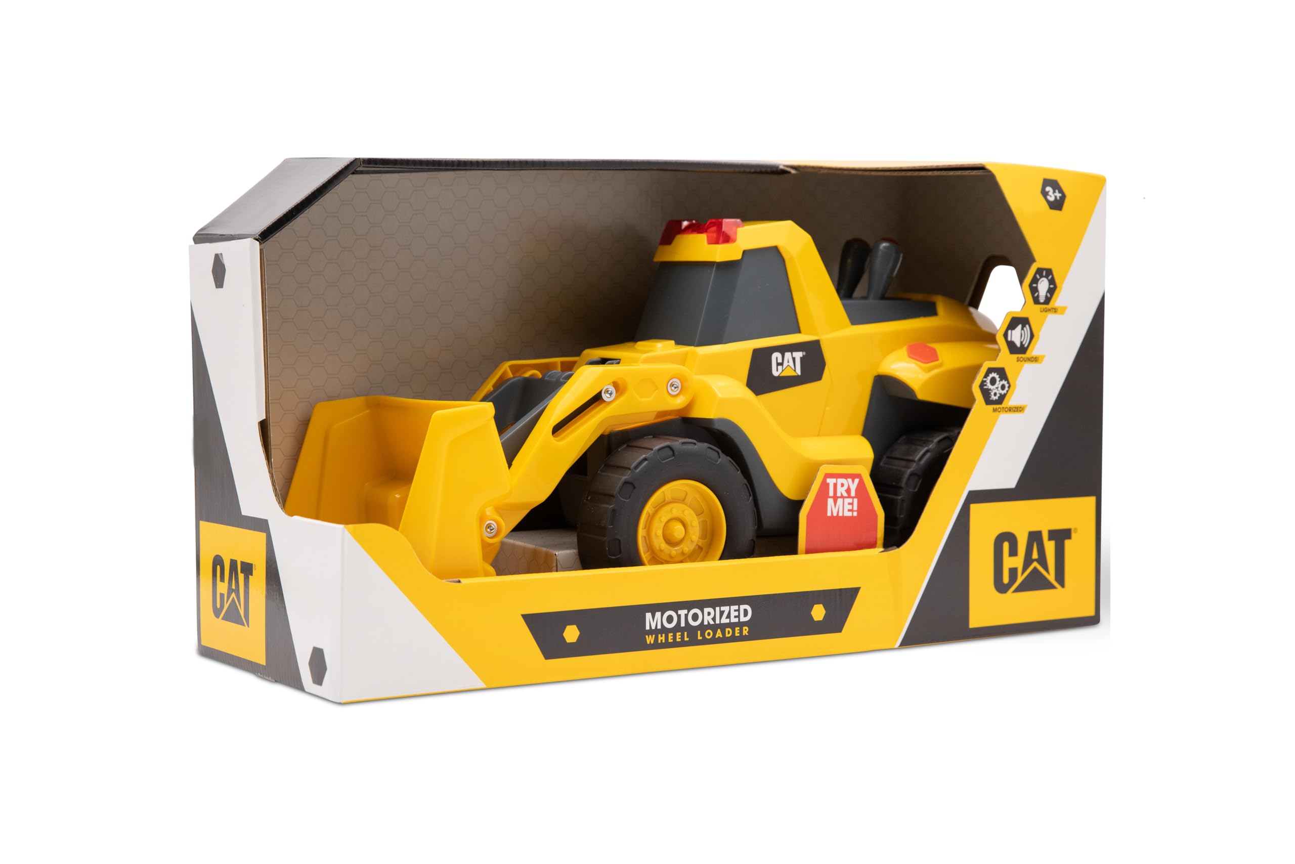 CAT Construction Toys - Motorized Front Loader Truck Toy with 6 Unique Sounds & 2 Motorized Functions | Realistic Lights & Sounds | Includes 3 AA Batteries | Perfect for Kids' Construction Play & STEM Learning