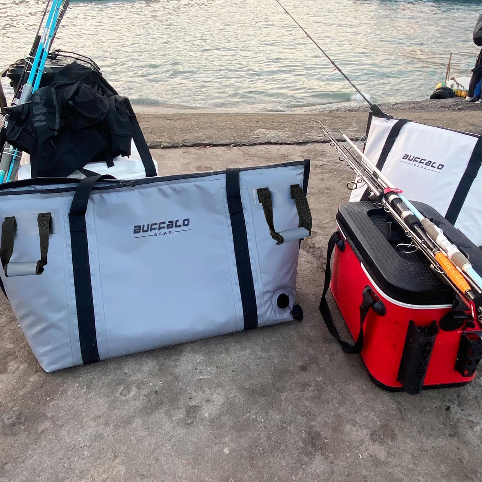 Buffalo Gear Insulated Fish Cooler - 27.5QT & 58QT Waterproof Fishing Kill Bag with Leakproof Flat Bottom | Portable Cooler for Fishing Trips, Camping & Outdoor Adventures