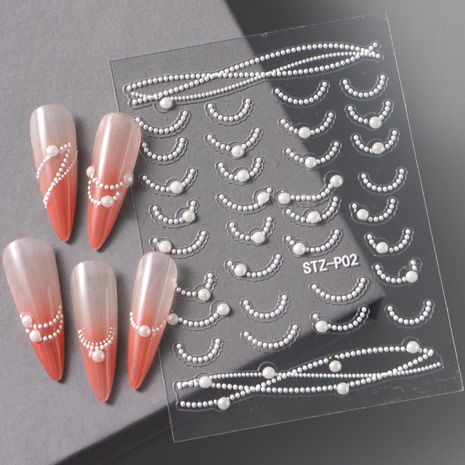 2 Sheets 5D Embossed French Pearls Nail Art Stickers with Heart Designs - DIY Valentines Nail Decals for Women & Girls - Perfect for Acrylic Nails, Valentine's Day Parties & Romantic Date Nights