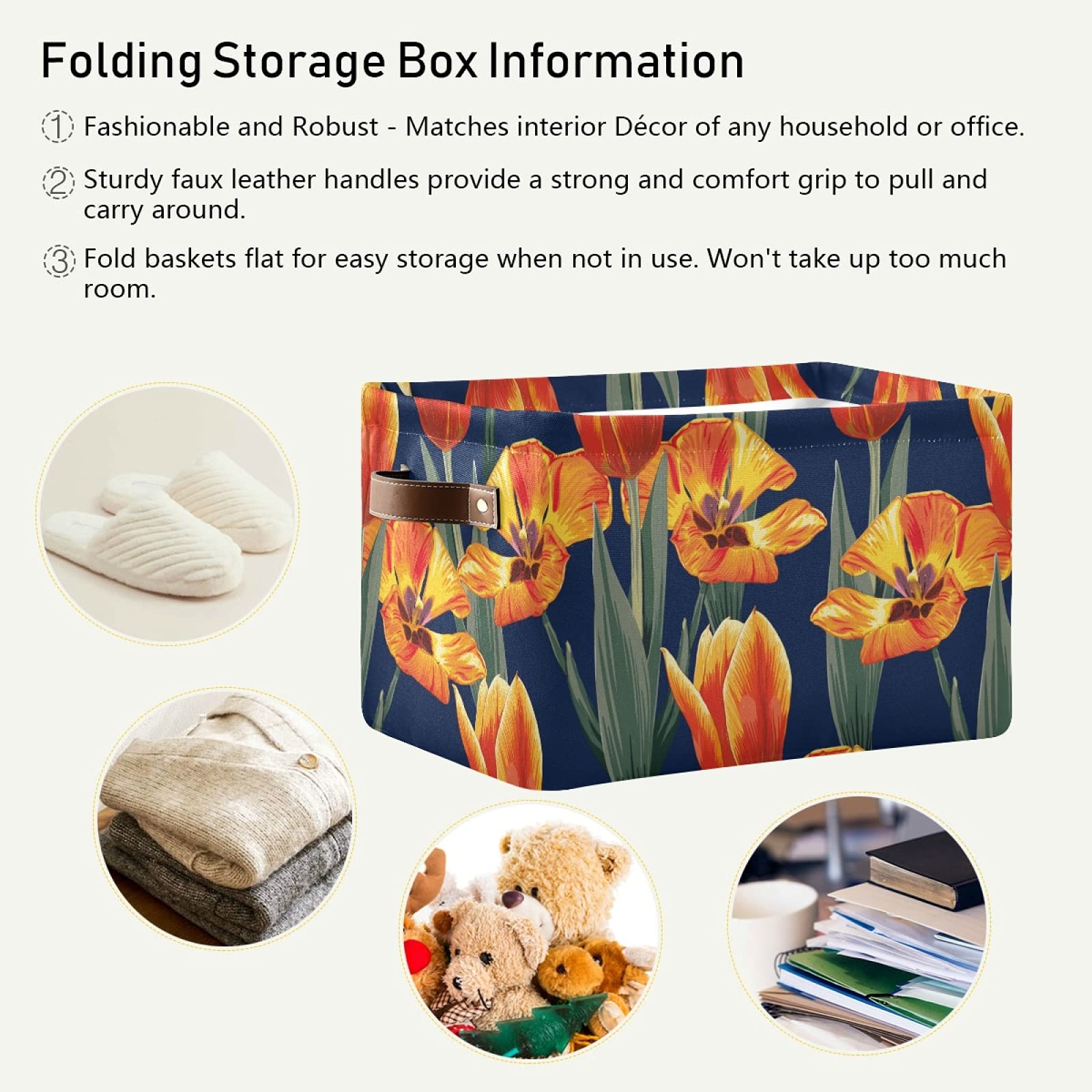 Susiyo Orange Tulips Storage Bins 2-Pack - 14x10 Inch Canvas Storage Baskets for Shelves & Closet Organization | Home Decor, Nursery, Laundry Room Storage Solutions