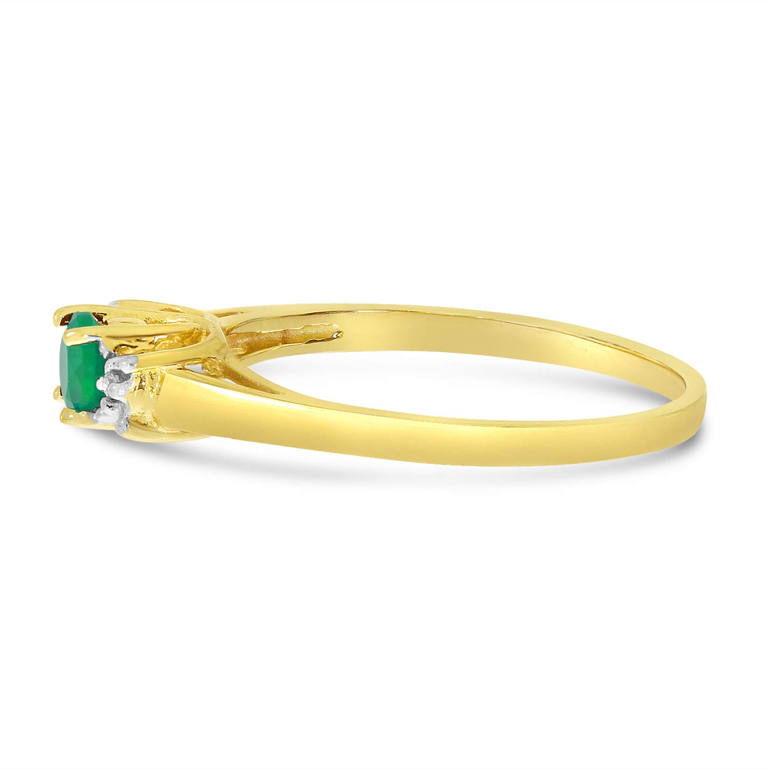 14K Yellow Gold Round Emerald and Diamond Ring for Women - Elegant Engagement, Wedding, Anniversary Gift - Perfect for Special Occasions