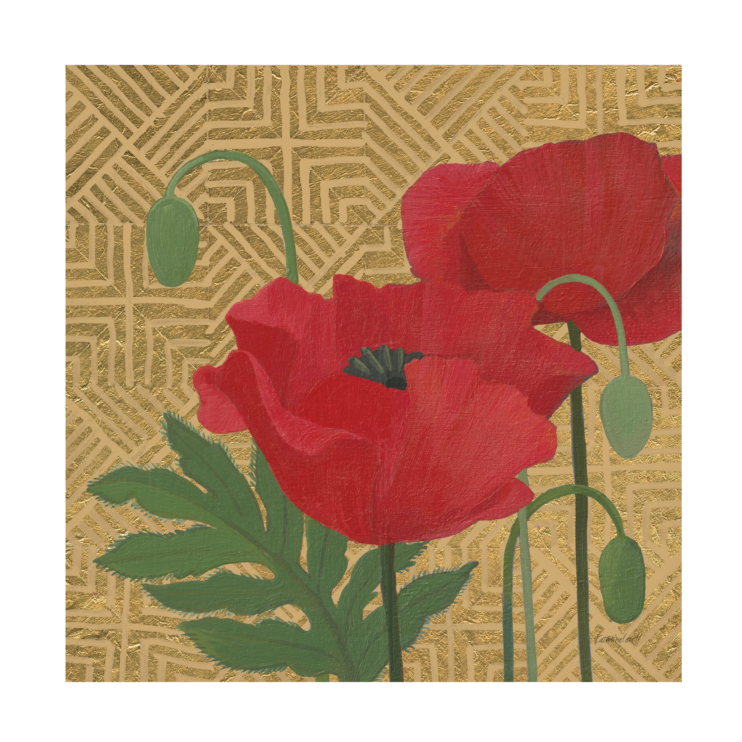 Trademark Fine Art 'More Poppies with Pattern' Canvas Wall Art Print by Kathrine Lovell - Floral Home Decor for Living Room, Bedroom & Office