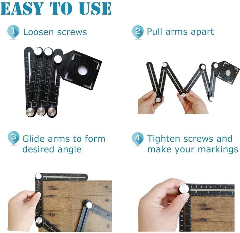 Universal Ceramic Tile Hole Locator - 6-Fold Stainless Steel Multifunctional Masonry Tile Ruler Tool (2 Pack) - Perfect for DIY Home Renovation & Professional Tile Installation