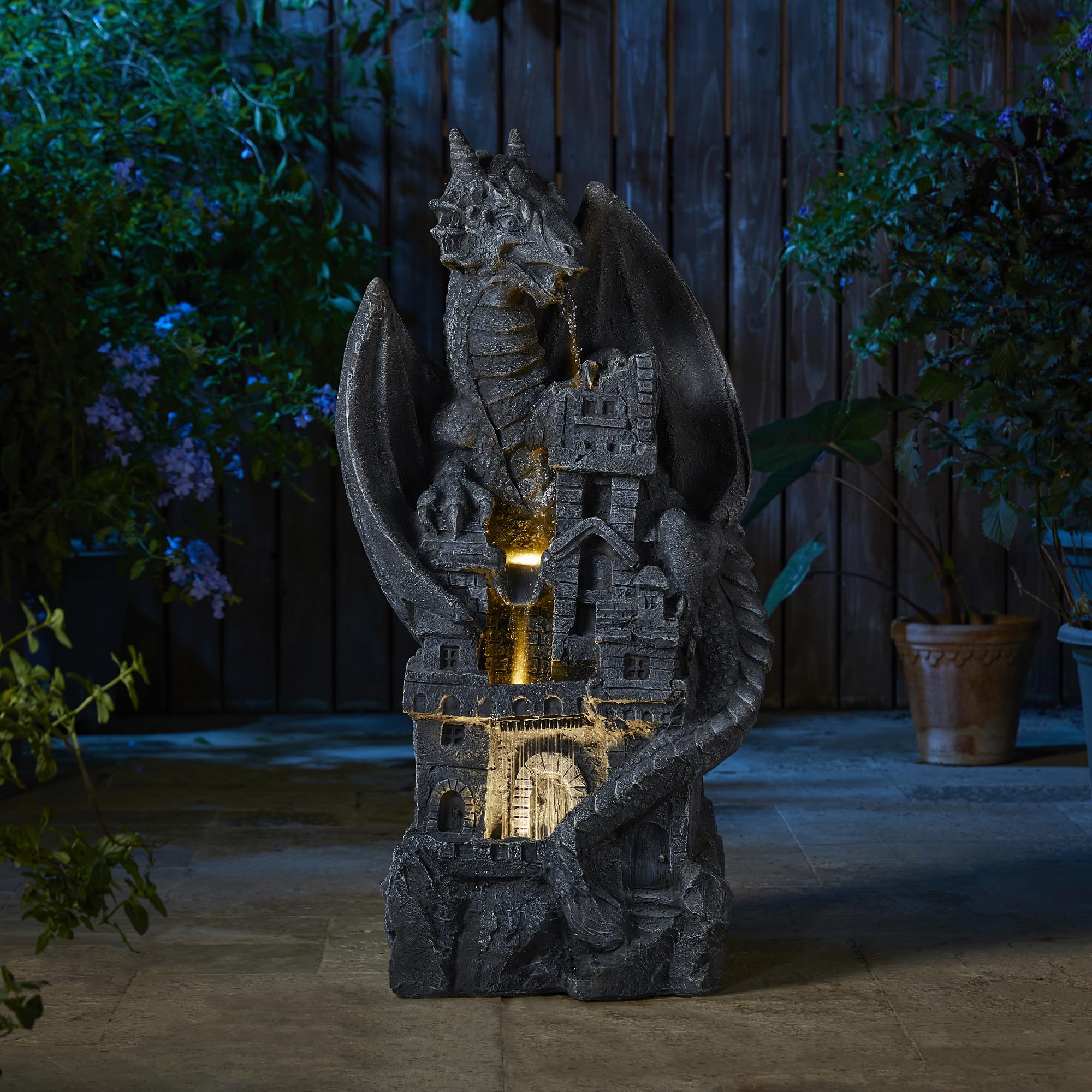 Glitzhome 4-Tier Gothic Dragon Outdoor Water Fountain with LED Lights & Pump - 36.5