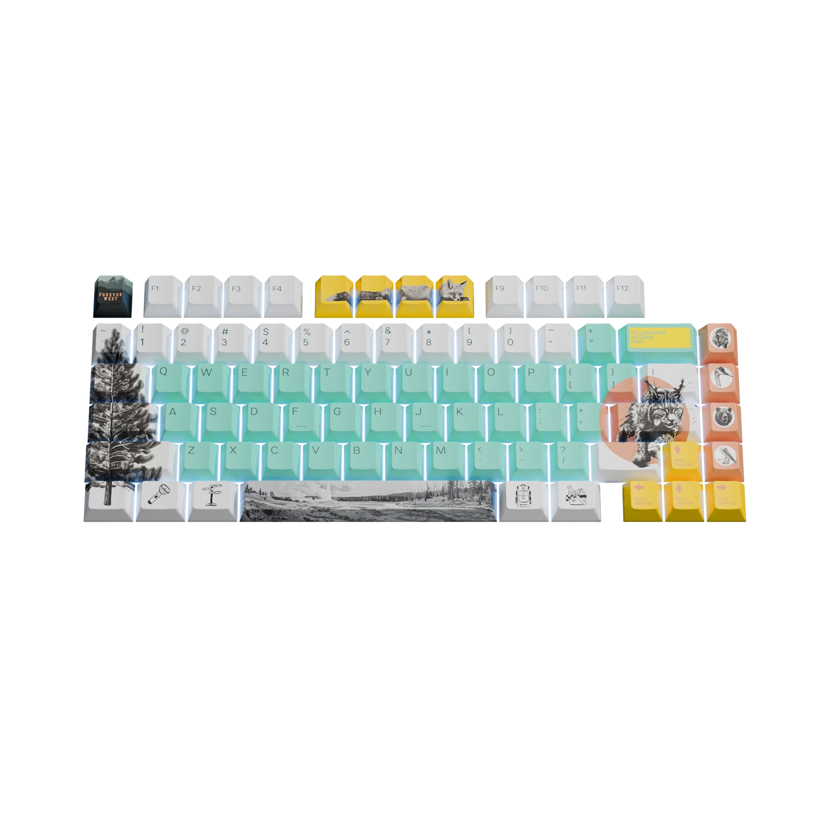 Limited Edition Yellowstone Keycaps - Custom Mechanical Keyboard Keycaps for Gaming & Typing - Perfect for PC, Mac & Laptop Keyboards