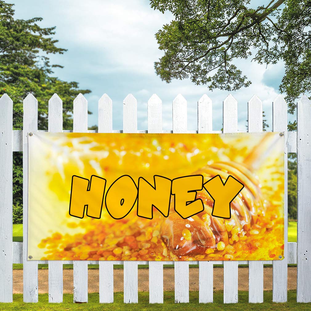 Honey Vinyl Banner 60x144Inches - Weatherproof Outdoor Advertising for Food & Beverage